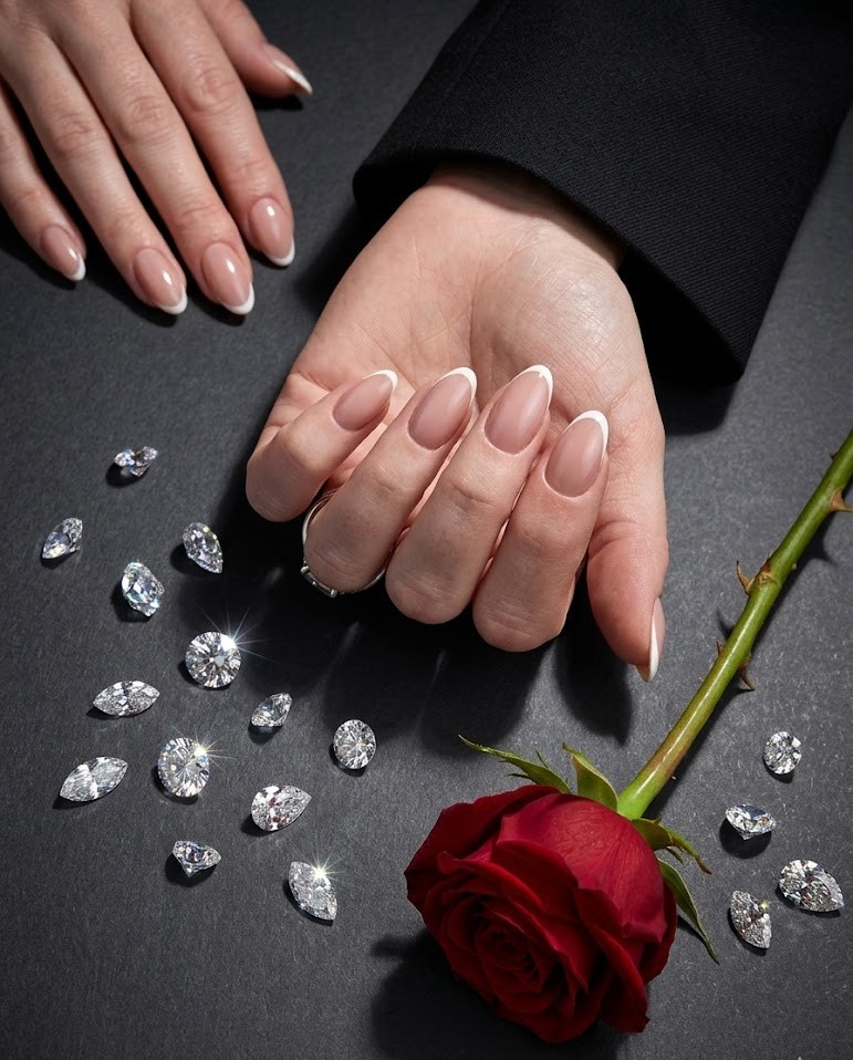 Elegant French almond nail styling by Body Of Princess Paula Szumacher in Ipswich