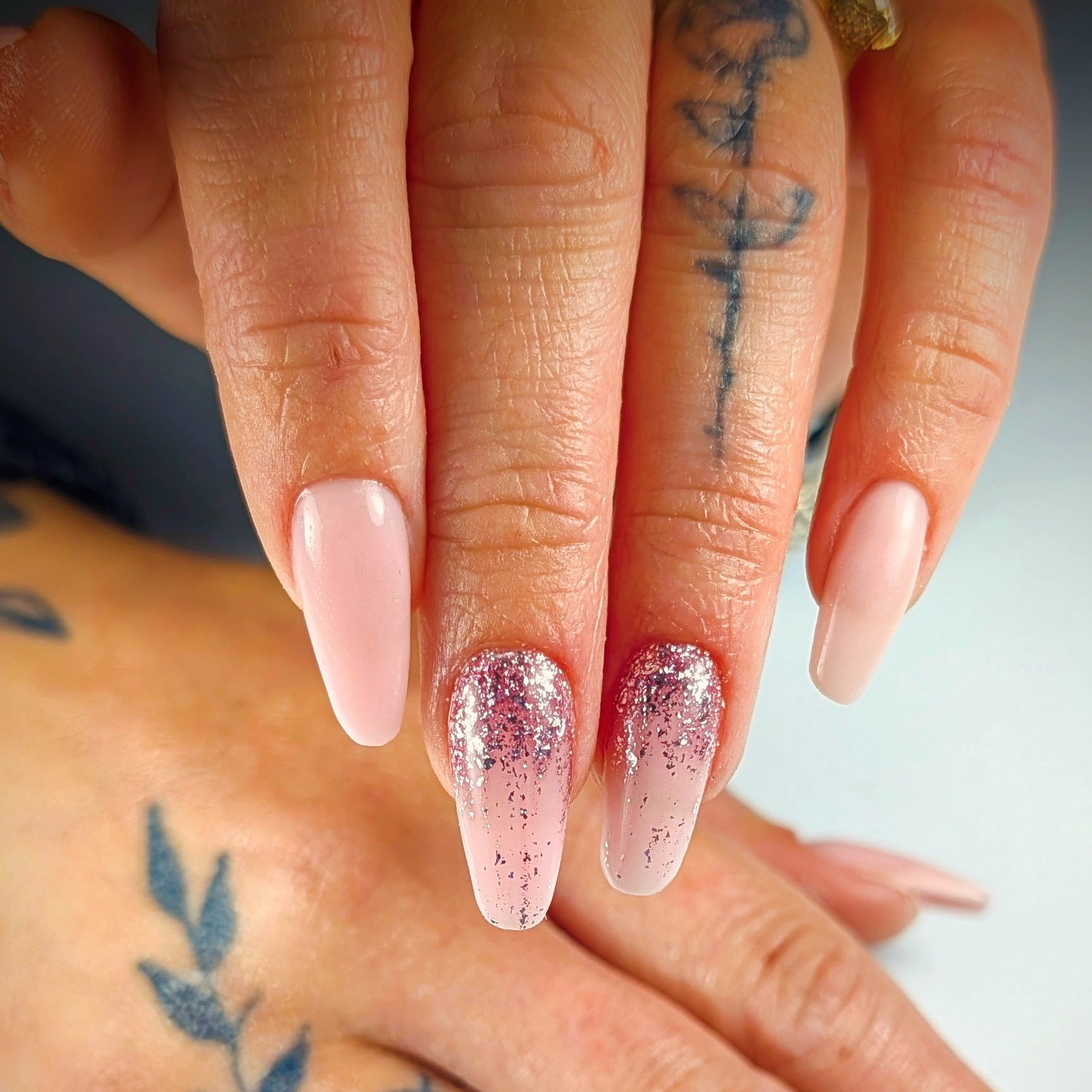 Pink ombre glitter gel nails by Paula Szumacher in Bramford