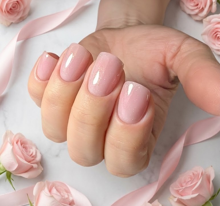 Pink shimmer gel nails by Body Of Princess Paula Szumacher in Bramford
